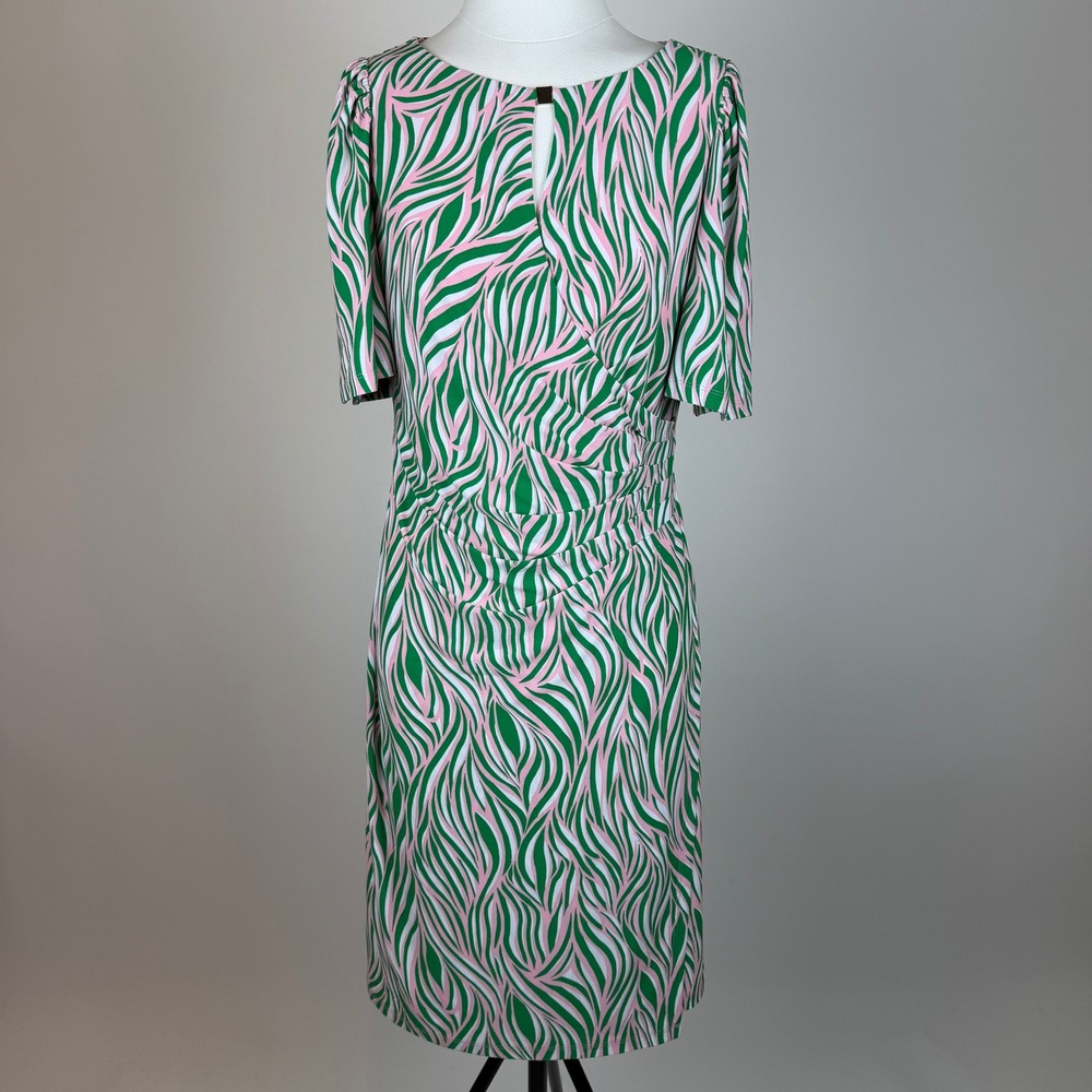 NWT Black Label by Evan-Picone Green Pink Faux Wrap Sheath Dress Size 6 Career